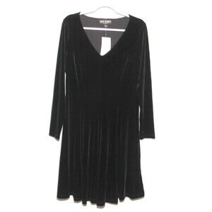 NEW Marc Bouwer Unlimited Black Velour Dress Size L V-neck LS